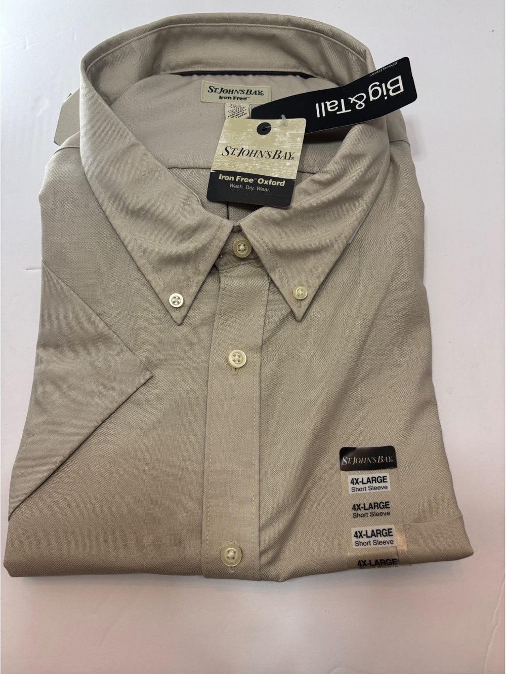 St. John's Bay Big & Tall beige short sleeve button-down shirt